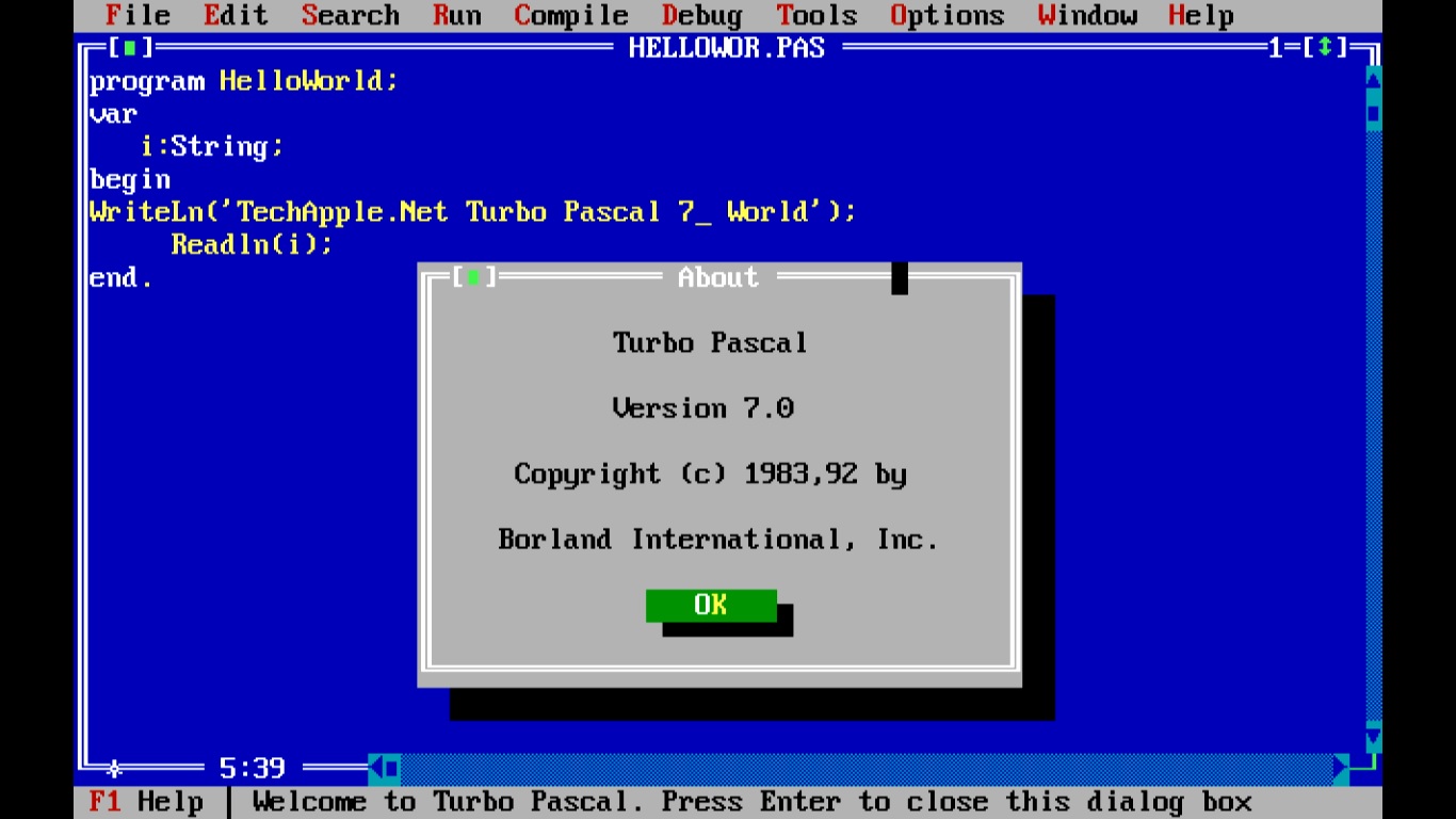 turbo pascal 1.5 windows 8 64 bits