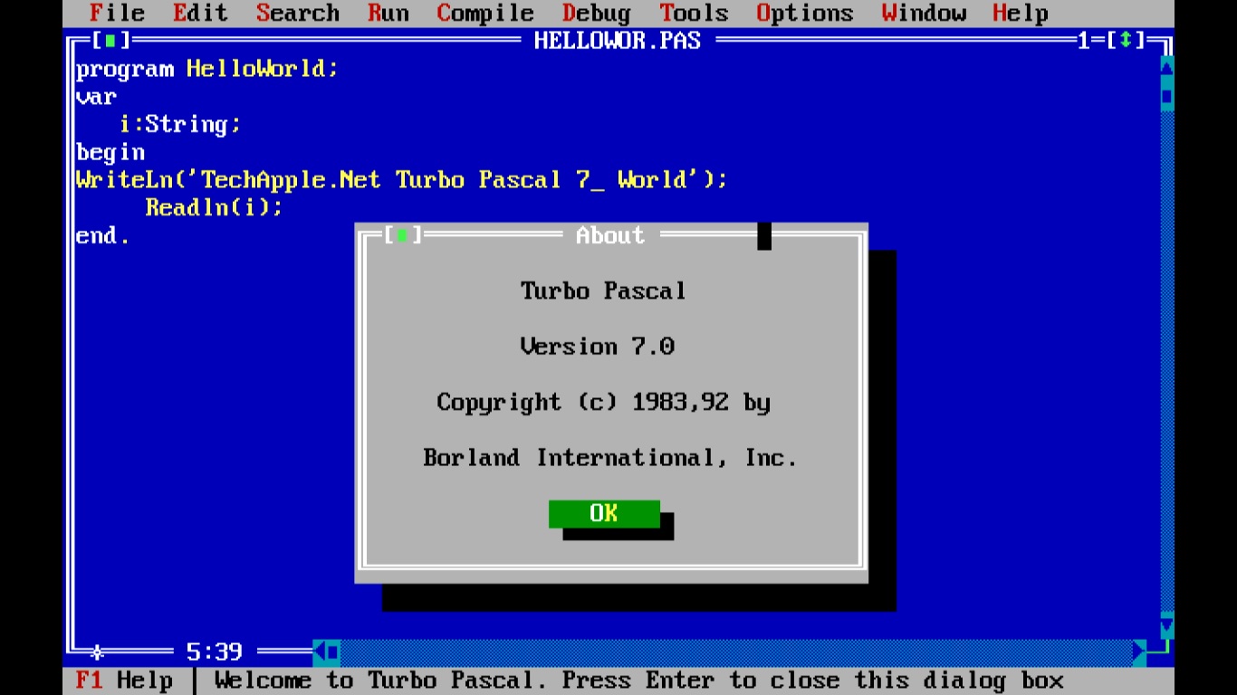 Turbo Pascal, версия 7.0.