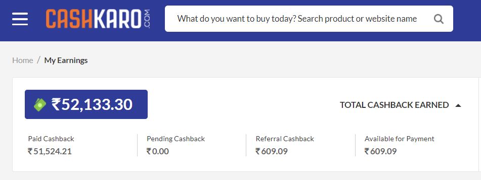 My Savings on Online Shopping from CashKaro crossed half lakh !