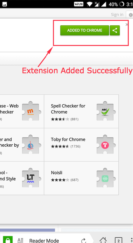 Chrome Extension installation on Android Successful