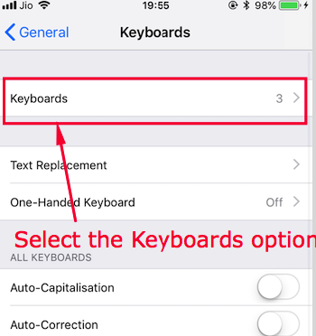Select the Keyboards tab to add Keyboard to iPhone & iPad
