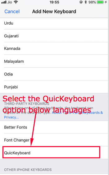 Select Keyboard name below languages to add the Keyboard